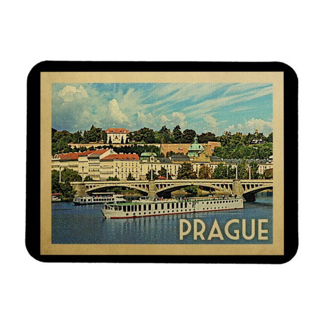 Ímã Viagens vintage da república checa de Praga (Horizontal)