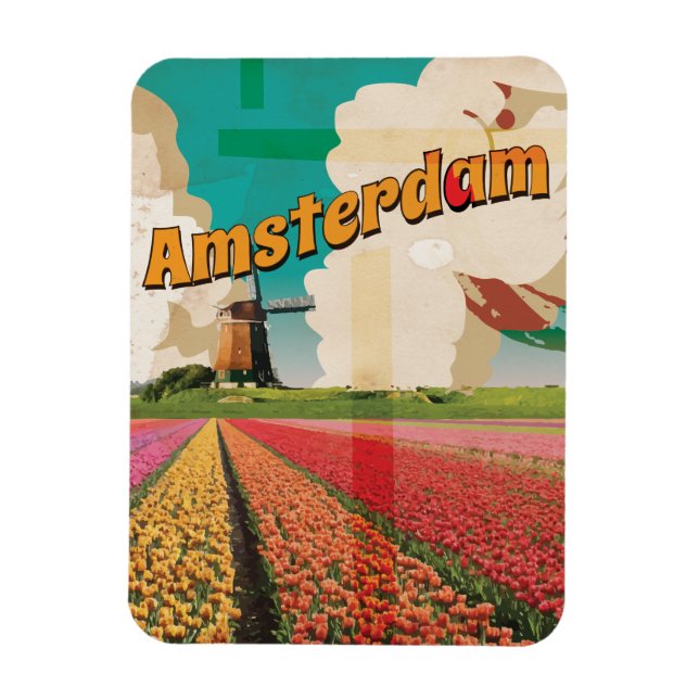 Ímã Viagens vintage de Amesterdã (Vertical)