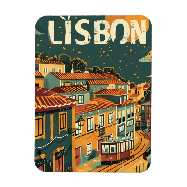Ímã Viagens vintage de Lisboa e arte (Vertical)