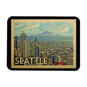 Ímã Viagens vintage de Seattle Washington Rainier Skyl