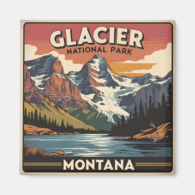 Imã Viagens vintage Glacier National Park Montana (Frente)