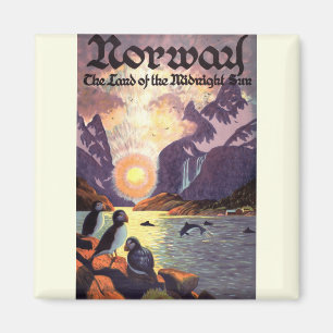 Imã viagens vintage, Land de Fjord da Noruega, Midnigh