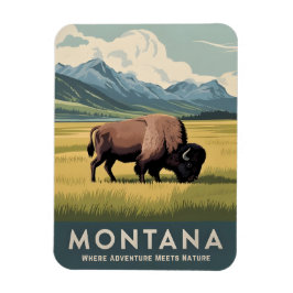 Ímã Viagens vintage Montana Bison Wildlife Retro Scens