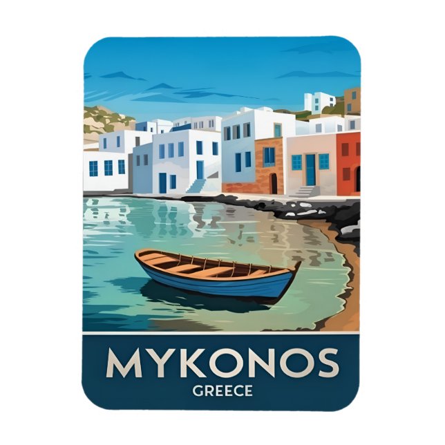 Ímã Viagens vintage Mykonos Grécia Paisagem Costeira (Vertical)