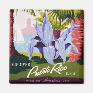Imã Viagens vintage Poster, Descubra Porto Rico!