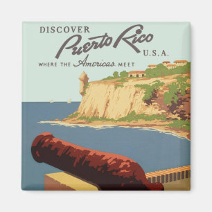 Imã Viagens vintage Poster, Descubra Porto Rico!