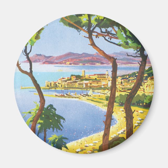 Imã Viagens vintage, Praia em Cannes, França (Frente)