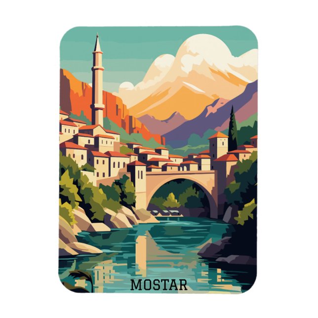 Ímã VIAGENS VINTAGE Retroativa do MOstar Bósnia Herzeg (Vertical)