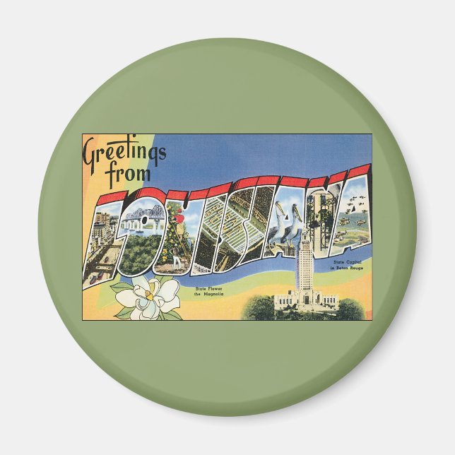 Imã Viagens vintage, Saudações Do Golfo Da Louisiana (Frente)