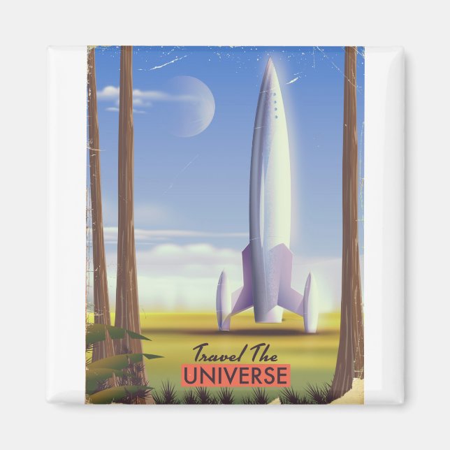 Imã Viaje pelo universo com arte espacial retrô. (Frente)