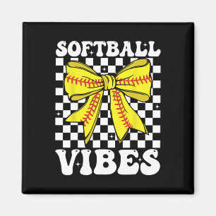 Imã Vibrações de Softball Coquette Bow Dia de Jogo de
