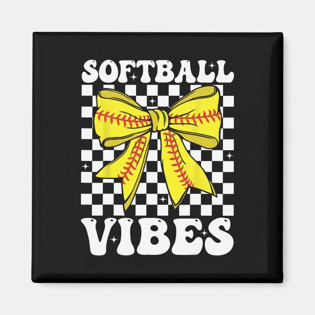 Imã Vibrações de Softball Coquette Bow Dia de Jogo de  (Frente)