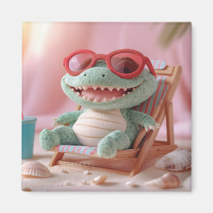 Imã Vibrações de Verão: Crocodilo Fofo Relaxando de Fé