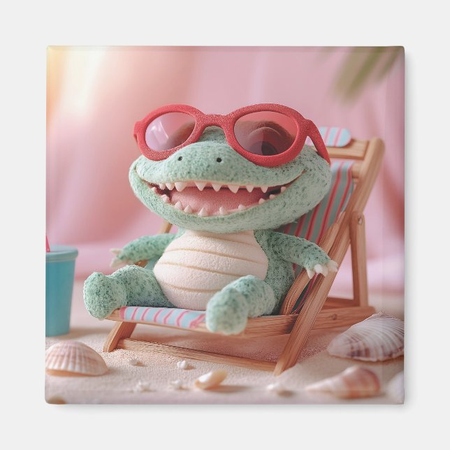 Imã Vibrações de Verão: Crocodilo Fofo Relaxando de Fé (Frente)