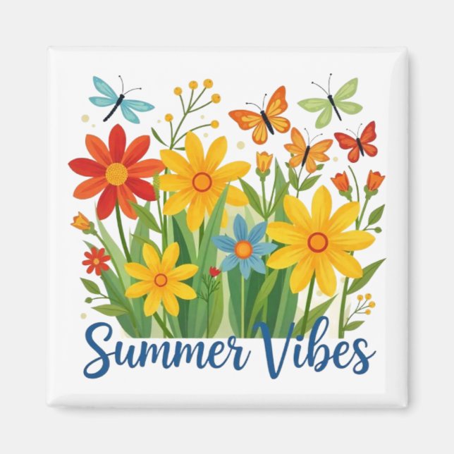 Imã Vibrações de Verão Floral com Borboletas (Frente)
