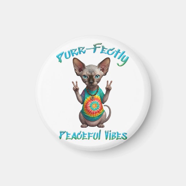 Imã Vibrações Pacíficas de Gatinho Boho Hippie  (Frente)