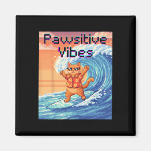 Imã Vibrações Pawsitivas Gato Surfando - Onda de Pixel