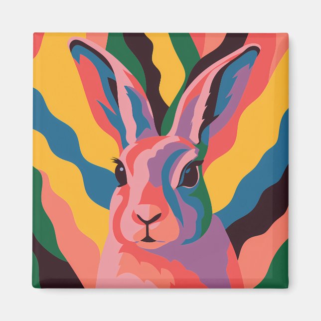 Imã Vibrant Pop Art Rabbit Portrait Illustration (Frente)