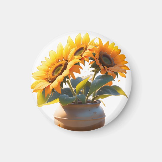 Imã Vibrant Sunflowers in a Rustic Pot (Frente)