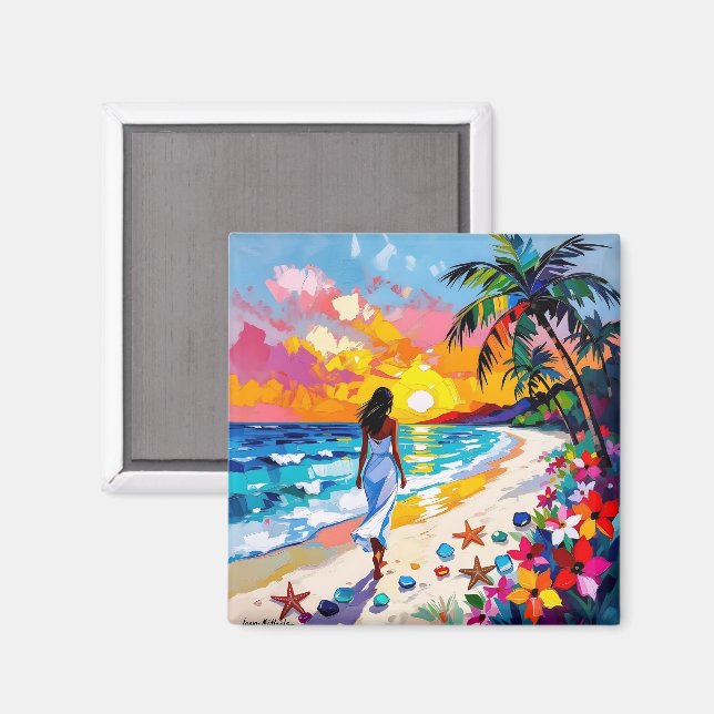 Imã Vibrant Sunset Abstract Beach Scene   (Front/Back)