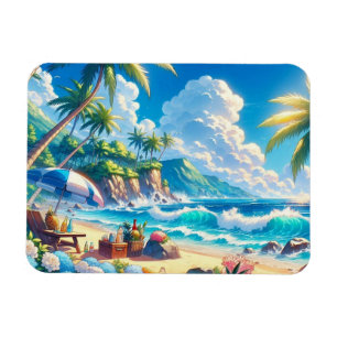 Ímã Vibrant Tropical Island Beach Watercolor