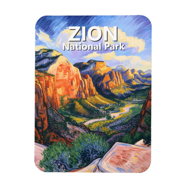 Ímã Vibrant Zion National Park Angels Landing Van Gogh (Vertical)