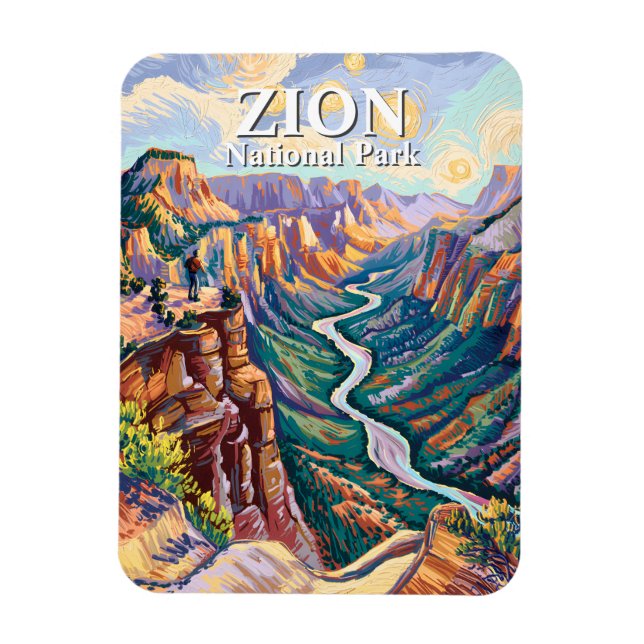 Ímã Vibrant Zion National Park Canyon River Hiking Art (Vertical)
