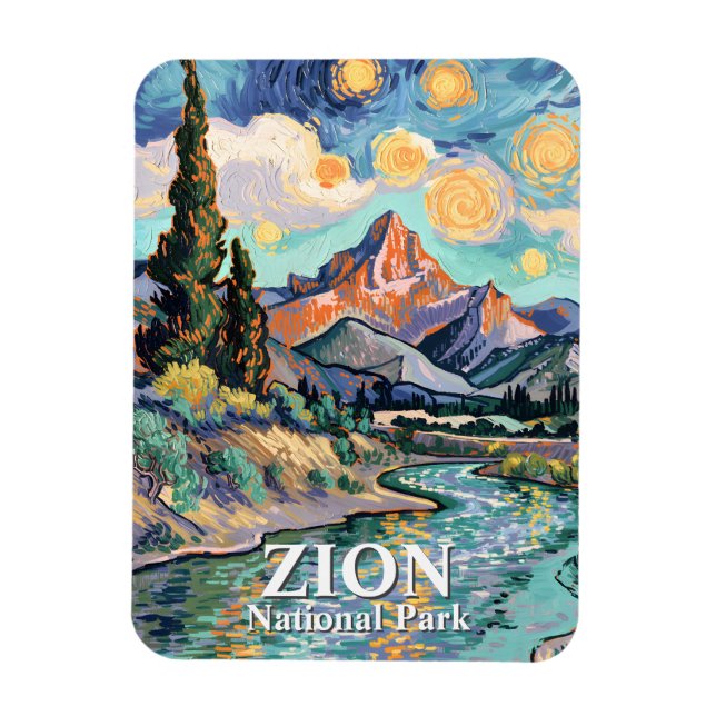Ímã Vibrant Zion River Sunset Retro Van Gogh Watchman (Vertical)