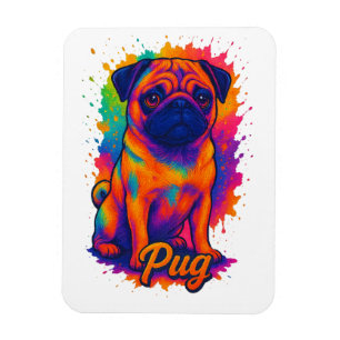 Ímã Vibrante Pug de Arte Pop – Cachorro Neon Colorido