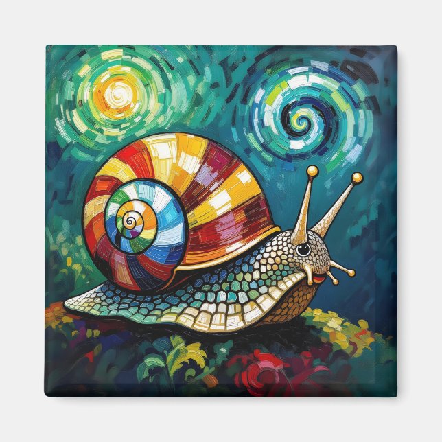 Imã Vibrantly Colorful Impasto Whimsical Snail (Frente)