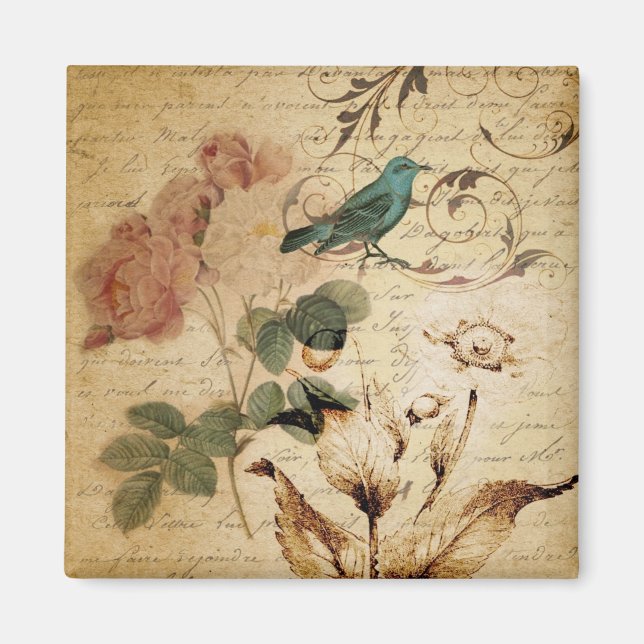 Imã Victorian Rosa Paris Scripts french bird botanic (Frente)