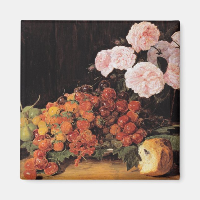 Imã Vida Contínua com Rosas, Morangos e Pão (Frente)