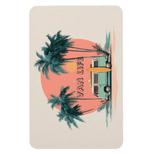 Ímã Vida em Van – Arte Retro de Trailer de Praia