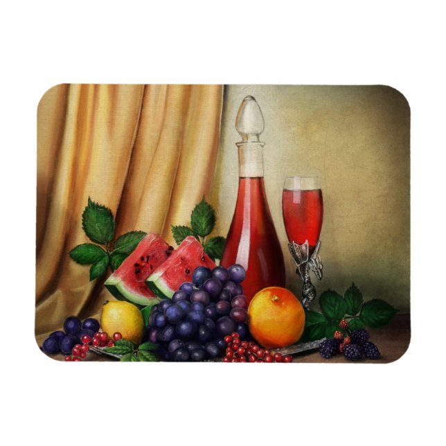 Ímã Vida estática clássica com pintura de vinho e frut (Horizontal)