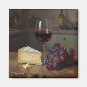 Imã Vida Morta de Queijo e Uvas ao Vinho Tinto Realist