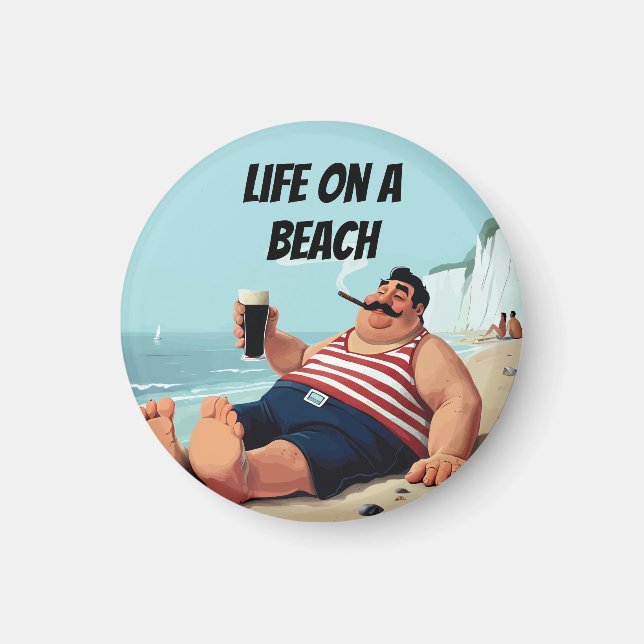 Imã Vida na praia, Homem fumando charuto e cerveja Beb (Frente)