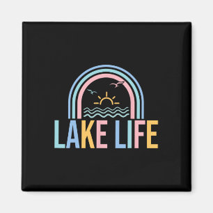Imã Vida no Lago Pescador Retro Groovy Pesca Amantes d