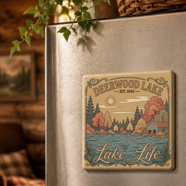 Imã Vida Rústica no Lago Deerwood Vintage  (Vintage Deerwood Lake Life Fall Colors Magnet by Inspirivity Artist, Jennifer Wagner)