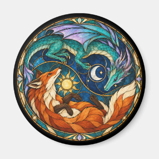 Imã Vidro Colorido Celestial de Raposa e Dragão