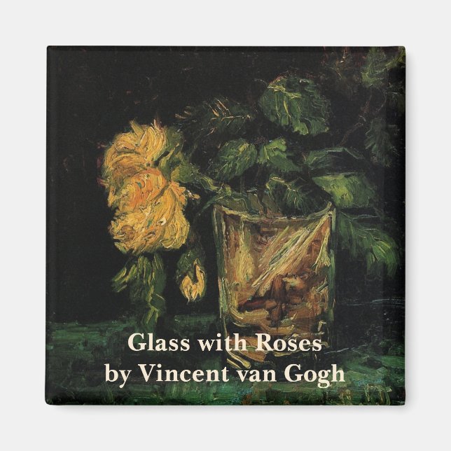 Imã Vidro com Rosas de Vincent van Gogh (Frente)