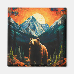 Imã Vidro Selvagem Montanha Urso Sunset