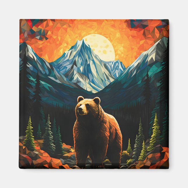 Imã Vidro Selvagem Montanha Urso Sunset (Frente)