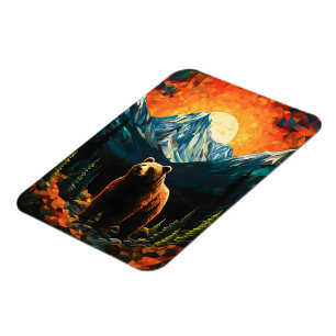Ímã Vidro Selvagem Montanha Urso Sunset