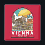 Imã Viena Áustria - Viagem Retro Emblem<br><div class="desc">Retro viagem de Viena em estilo emblema. O seu legado artístico e intelectual foi moldado por residentes,  incluindo Mozart,  Beethoven e Sigmund Freud.</div>