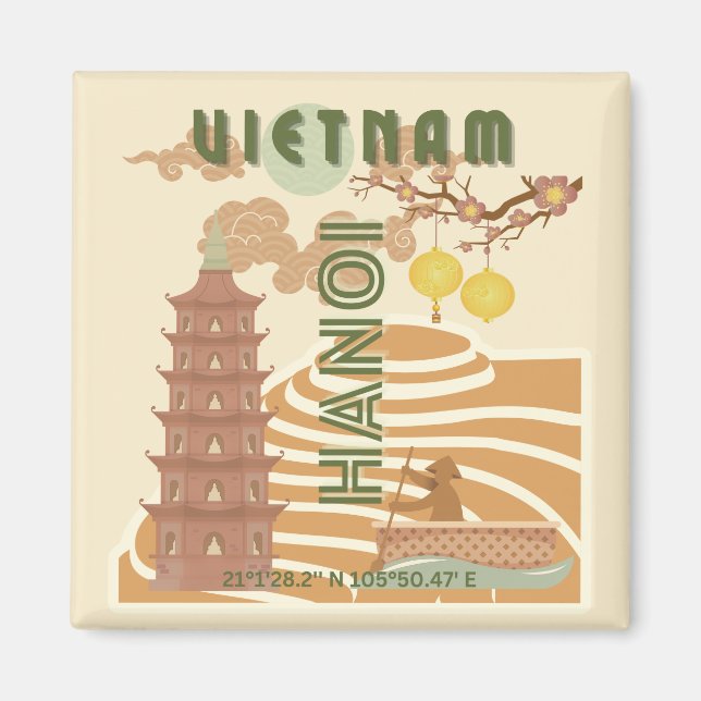 Imã Vietnam Viagem Art, Vintage (Frente)