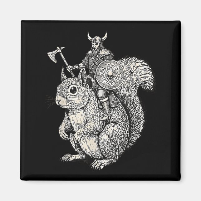 Imã Viking Riding Squirrel Funny Warrior Art  (Frente)