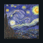 Imã Vincent Van Gogh - A Noite Estrelada Arte Fina<br><div class="desc">A Noite Estrelada de Vincent Van Gogh. Óleo sobre tela de 1889, A Noite Estrelada foi pintada enquanto Van Gogh estava no asilo em Saint-Remy, França, e é considerada uma de suas maiores obras-primas. Embora seja uma cena noturna, foi pintada durante o dia e representa a vista da janela do...</div>