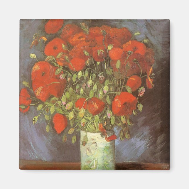 Imã Vincent van Gogh Ainda Vase Vida com Poppies Verme (Frente)