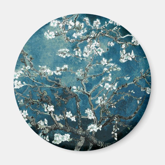 Imã Vincent Van Gogh Almond Blossoms Dark Teal (Frente)