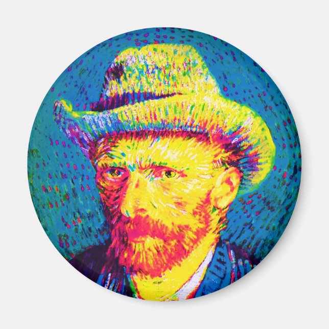 Imã Vincent Van Gogh - Autorretrato com Chapéu Pop Art (Frente)